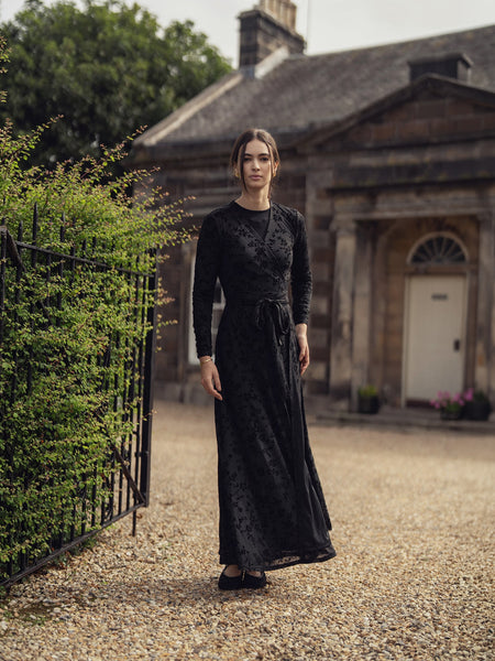 black velvet draped wrap detail bandeau maxi dress MIRAGE Women's Velvet Wrap Long Sleeve Maxi Dress - Size 1XL