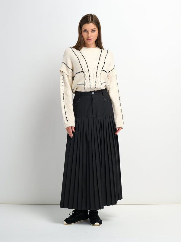 Mix Cable Striped Sweater - Cream/Black