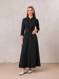 Waist Tie Button Down T-Shirt Dress-Black