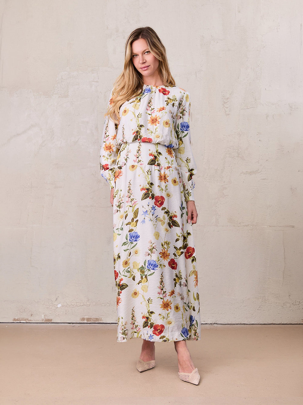 Waist Yoke Dress-Garden Floral