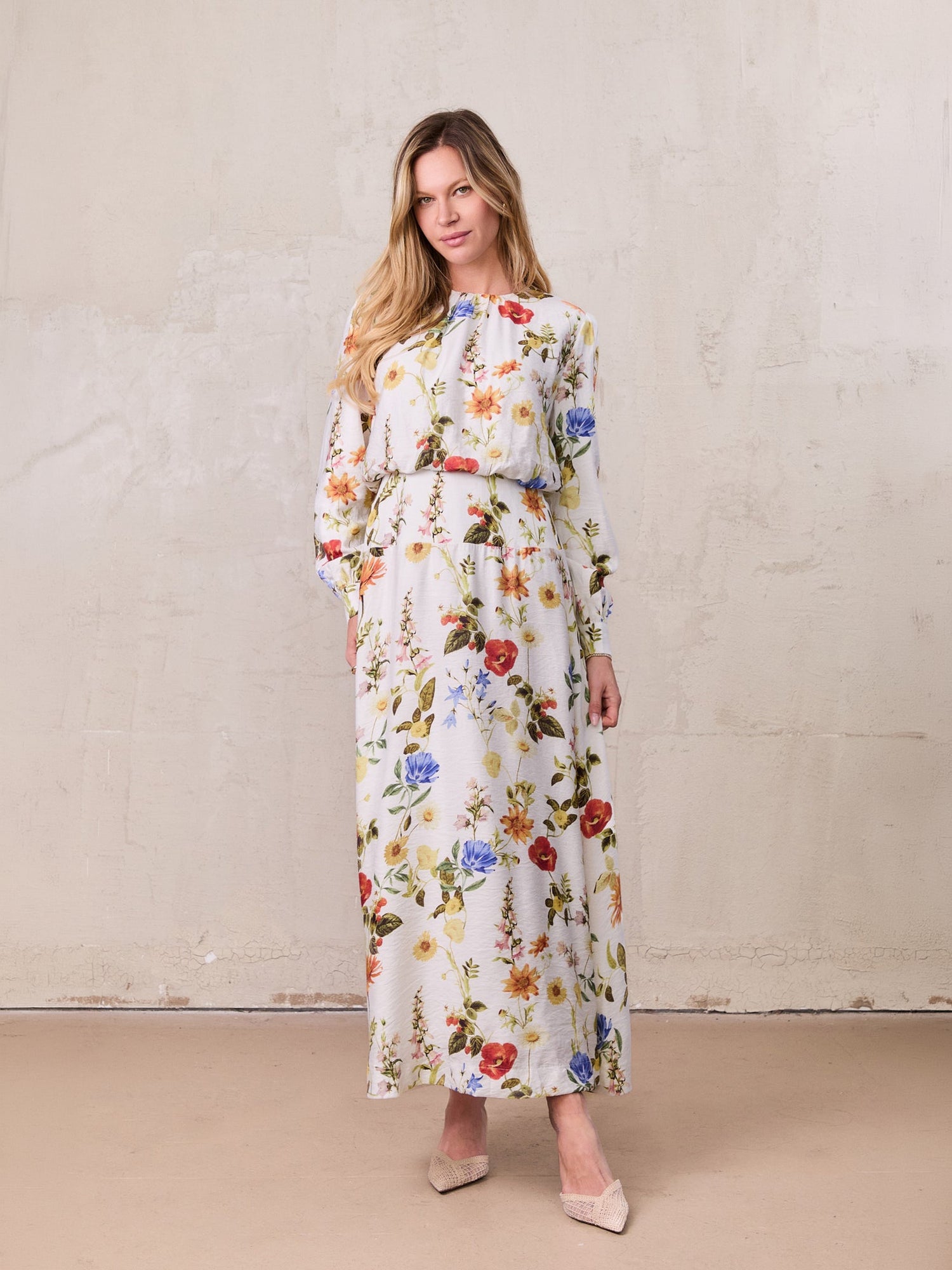 Waist Yoke Dress-Garden Floral