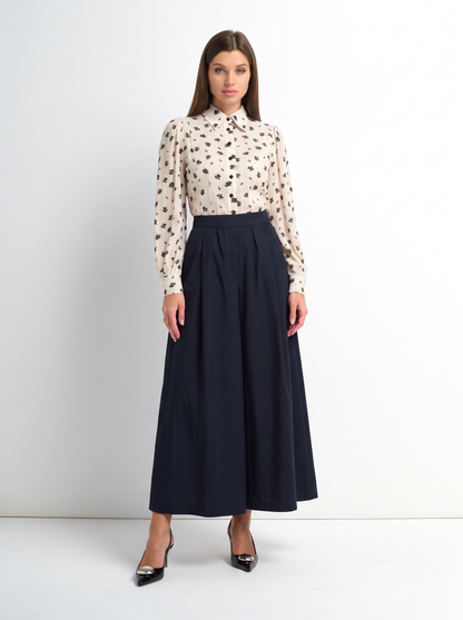 Waisted Full Taffeta Skirt-Black