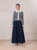 Waisted Full Taffeta Skirt-Navy