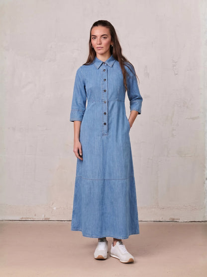 Blue Meli Women's Waisted Lightweight Denim Dress 3/4 Sleeve Maxi Shirt Dress - Size 0