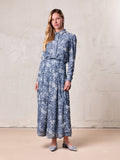 Waisted Pocket Pleat Skirt-Soft Blue Floral