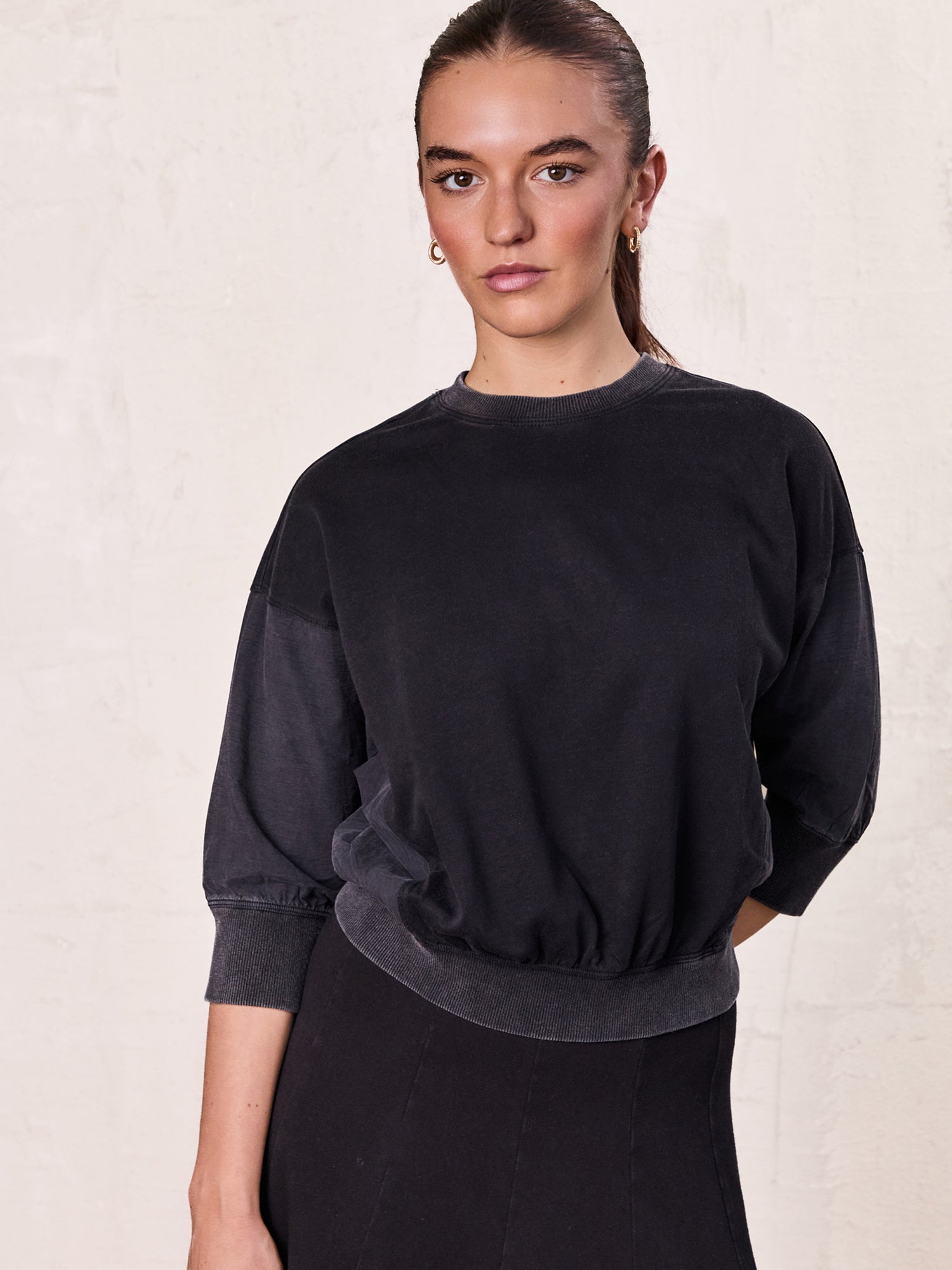 Washed Dolman Bomber Tee-Black