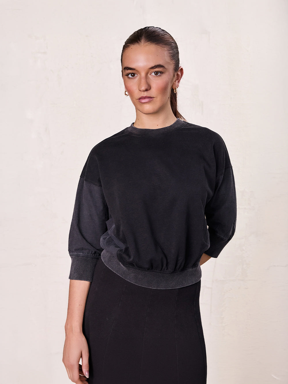 Washed Dolman Bomber Tee-Black