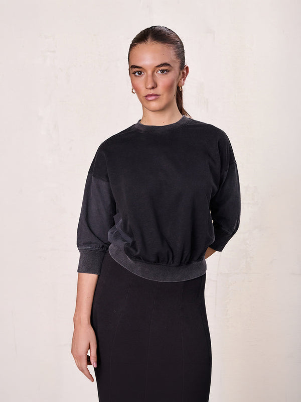 Washed Dolman Bomber Tee-Black