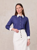White Collar Mini Dot Shirt-Navy/White