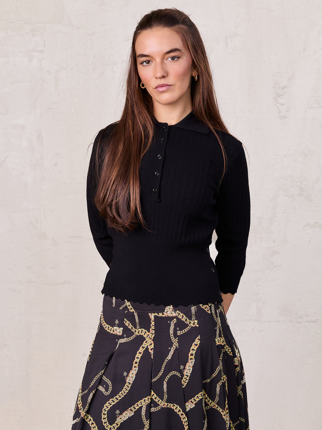 Wide Band Pointelle Sweater-Black