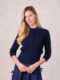 Wide Band Pointelle Sweater-Navy
