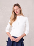 Wide Band Pointelle Sweater-White