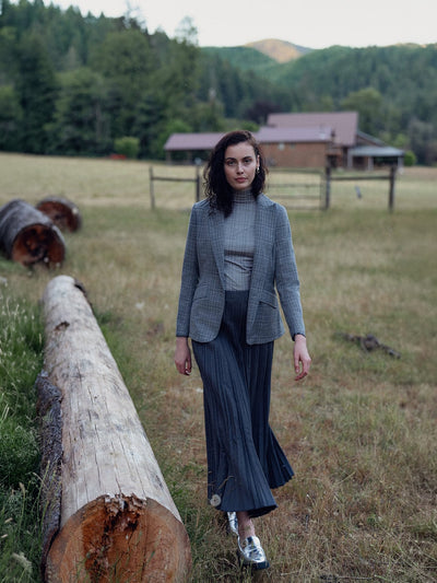 Wool Blend Pleated Skirt-Dark Grey