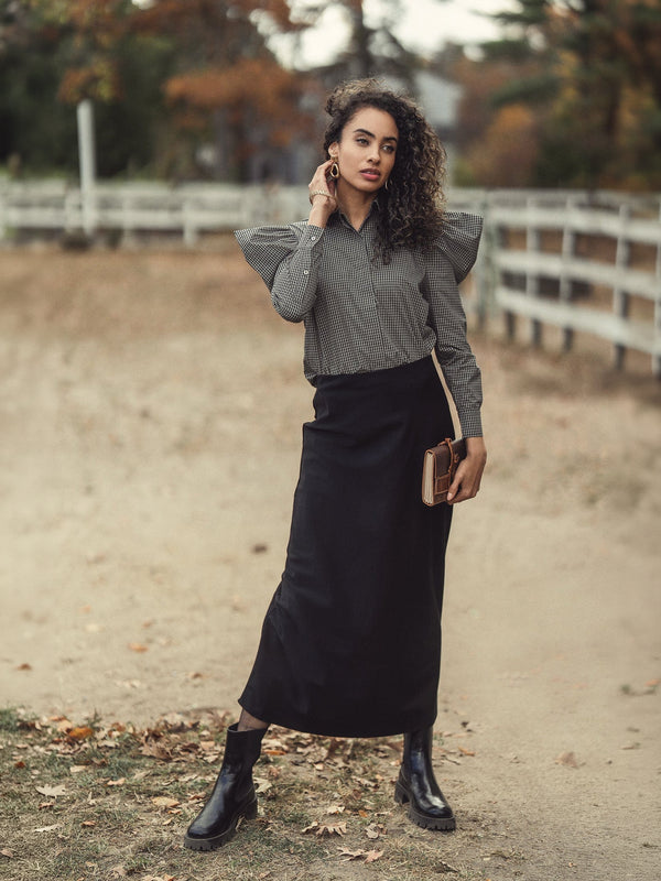 Wool Blend Slip Skirt-Black