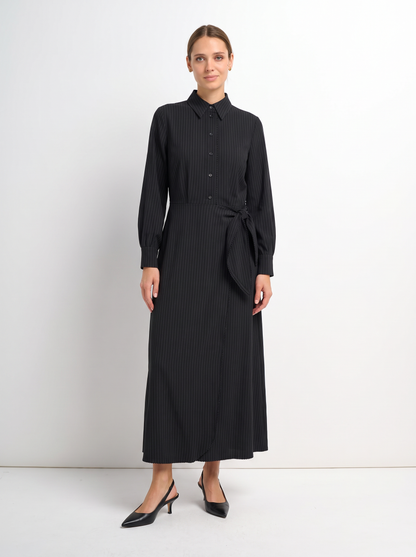 Wrap Shirtdress - Black Pinstripe