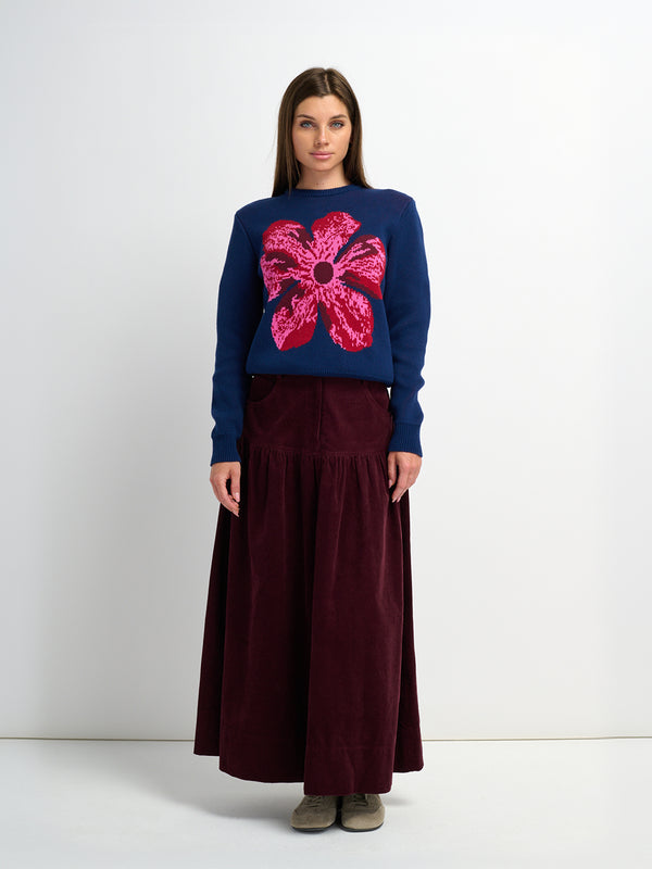 Flower Design Sweater - Blue