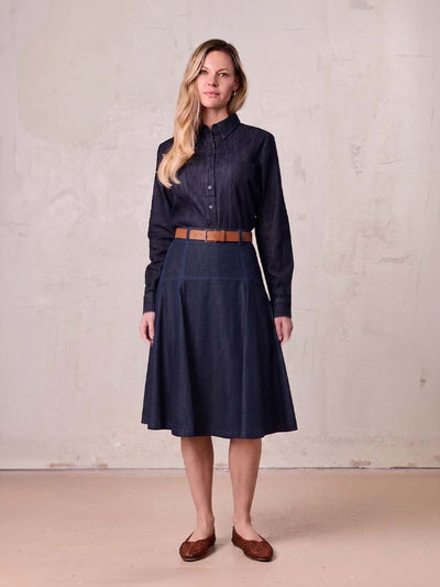 Yoke Denim Short Skirt-Blue