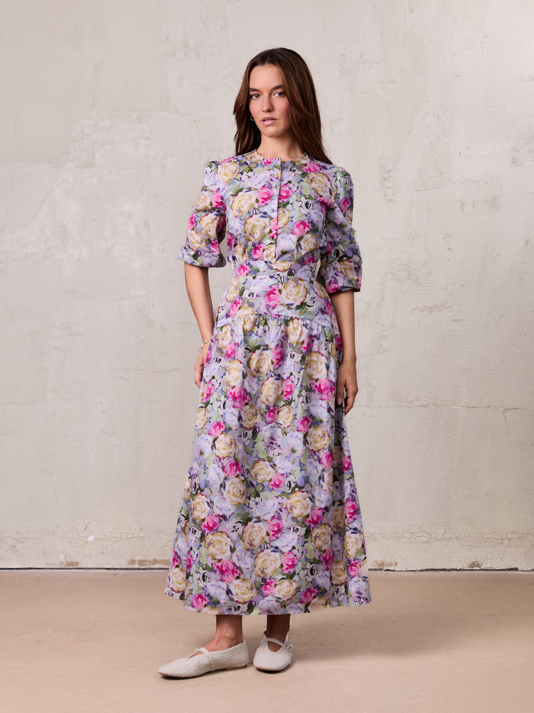 Yoke Floral Skirt-Pink/Purple