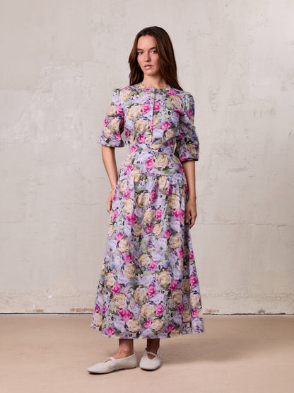 Yoke Floral Skirt-Pink/Purple