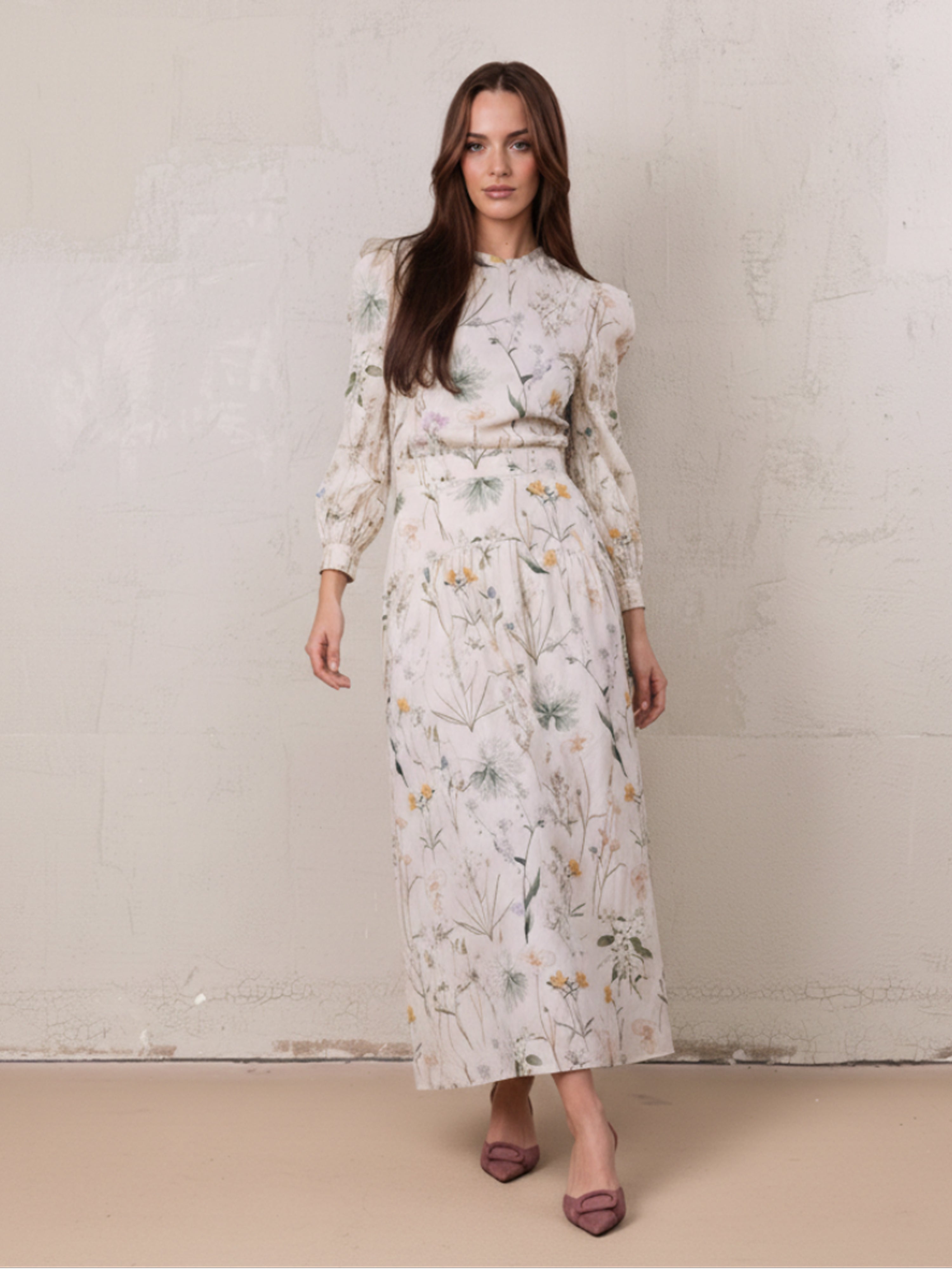 Yoke Floral Skirt-Vintage Floral
