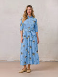 Yoke Gathered Belted Shirtdress-Yellow Pop Flower