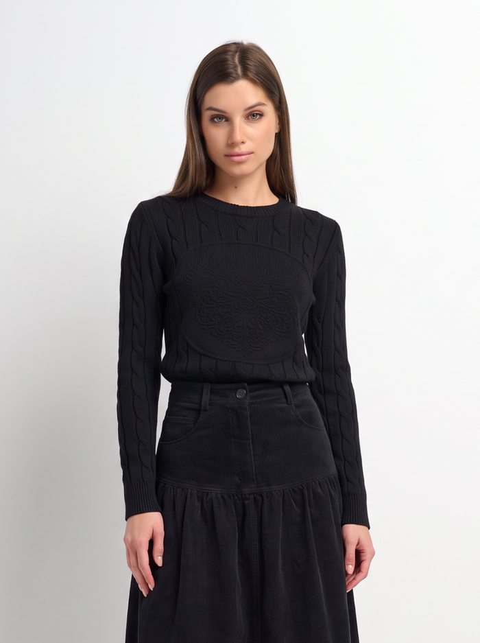 Embossed Cable Sweater - Black