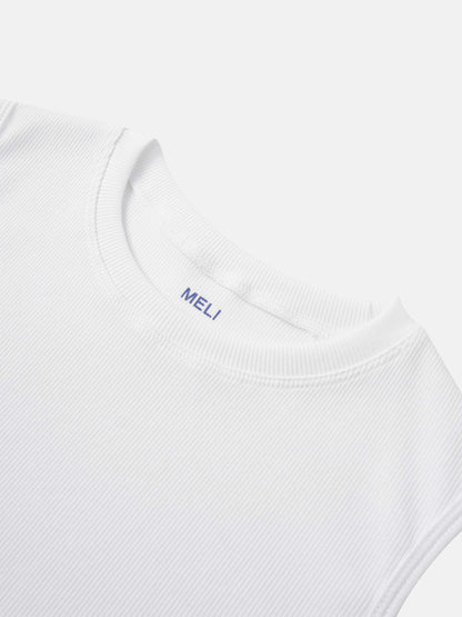 RIBBED CREW SLEEVELESS SHELL-WHITE