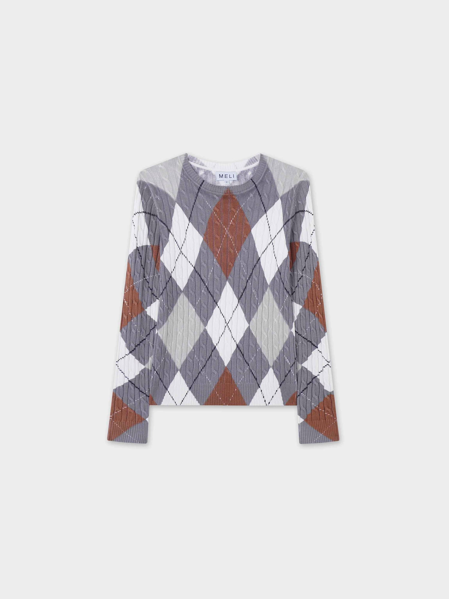 Printed Cable Knit Sweater-Argyle