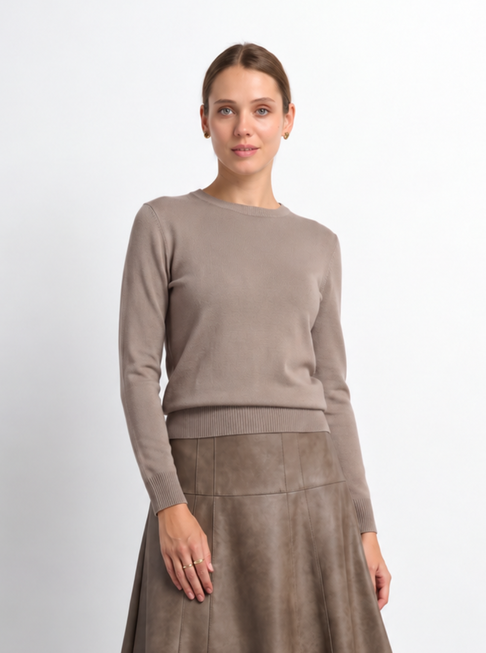 Basic Knit Crew Sweater - Warm Taupe