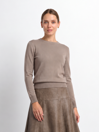 Basic Knit Crew Sweater - Warm Taupe