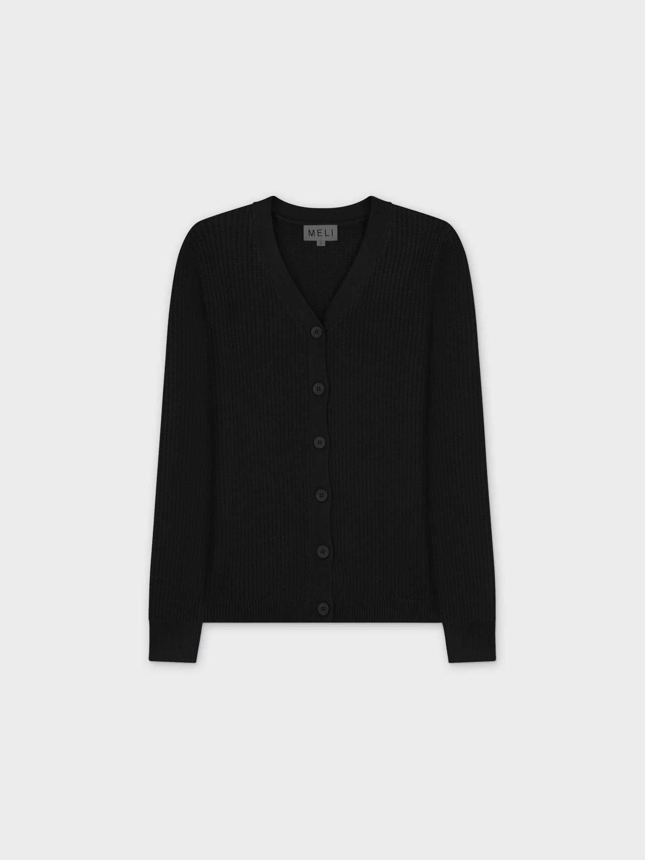 CÁRDIGAN WAFFLE CLASSIC-NEGRO HEATHER