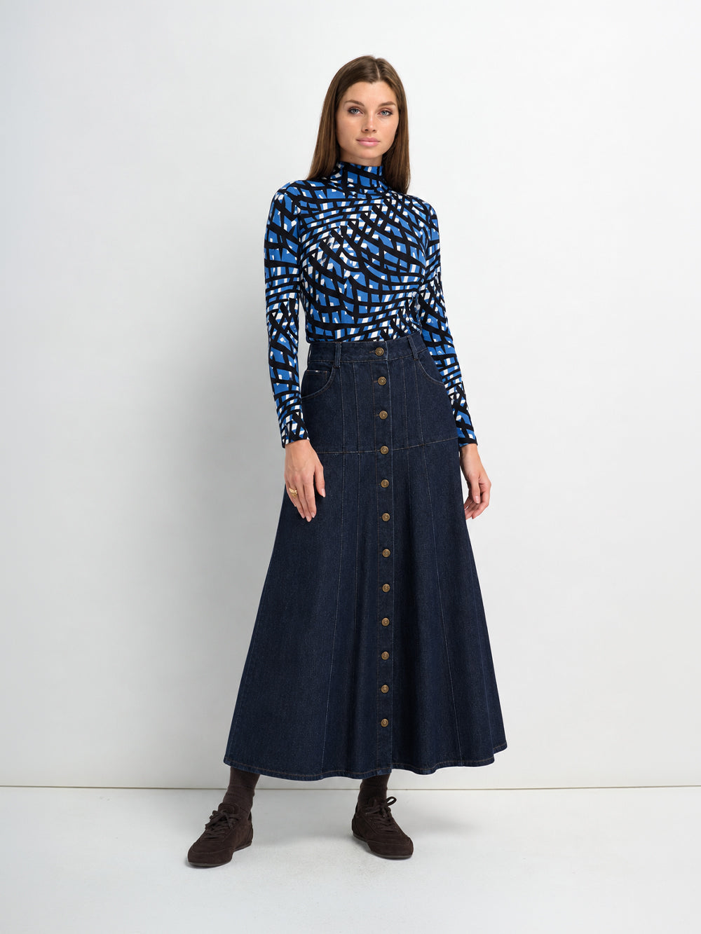 Drop Waist Denim Skirt-Blue