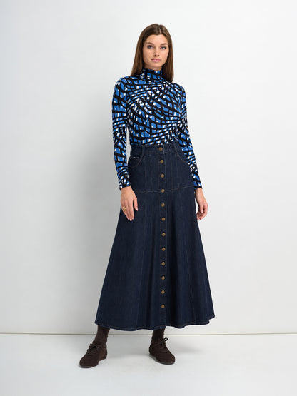 Drop Waist Denim Skirt-Blue