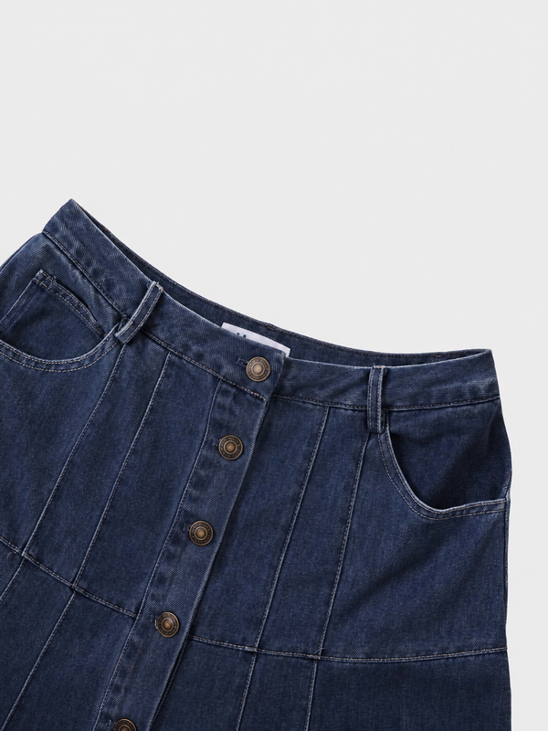 Drop Waist Denim Skirt-Blue