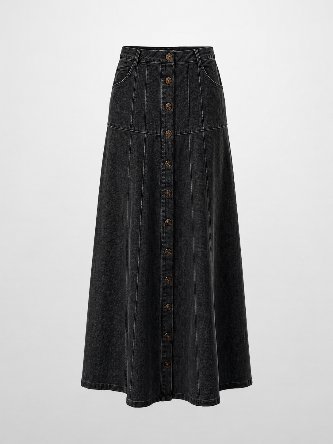 Drop Waist Denim Skirt-Black