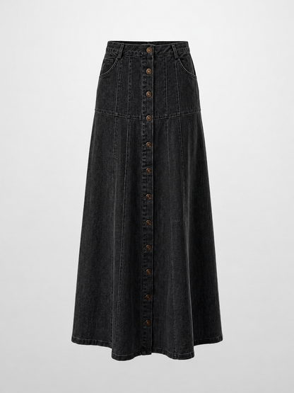 Drop Waist Denim Skirt-Black
