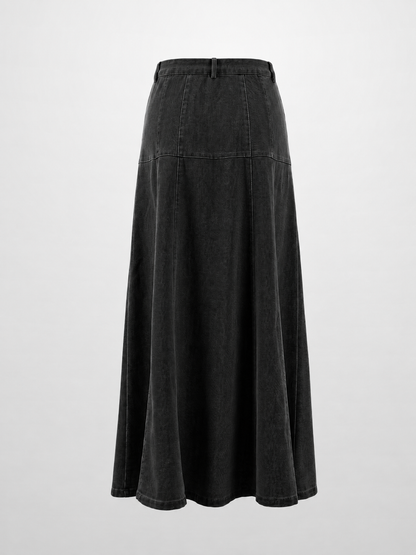 Drop Waist Denim Skirt-Black