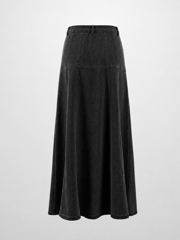 Drop Waist Denim Skirt-Black