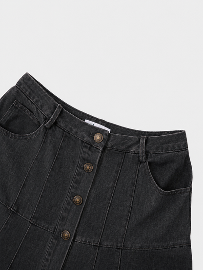 Drop Waist Denim Skirt-Black
