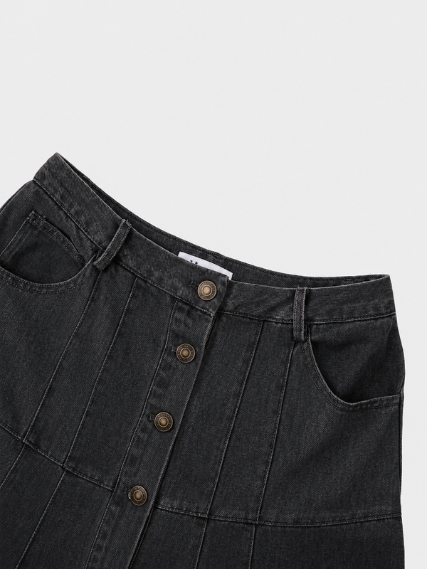Drop Waist Denim Skirt-Black