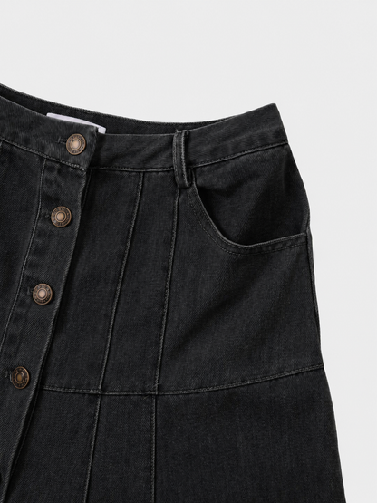 Drop Waist Denim Skirt-Black