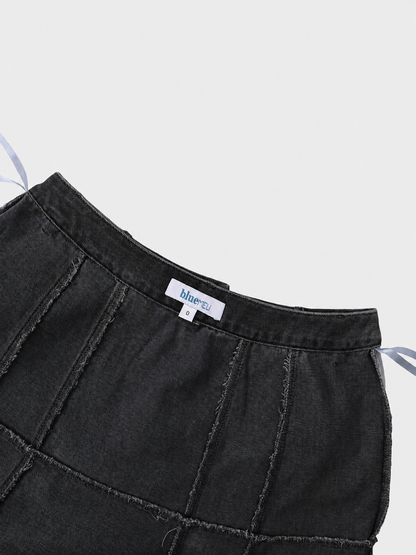 Drop Waist Denim Skirt-Black