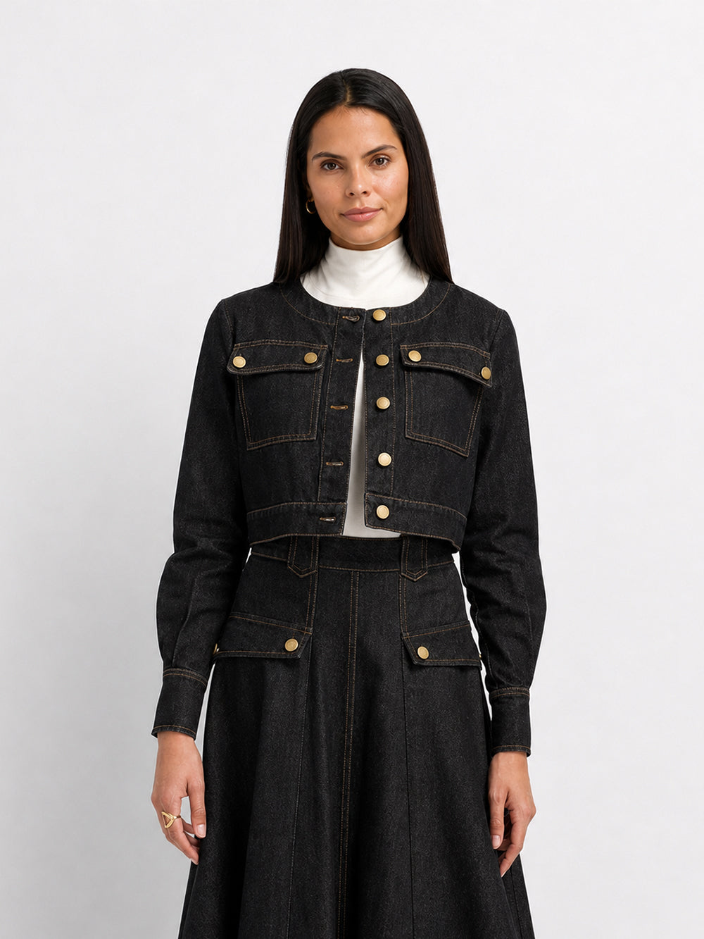 Crop Denim Jacket - Black