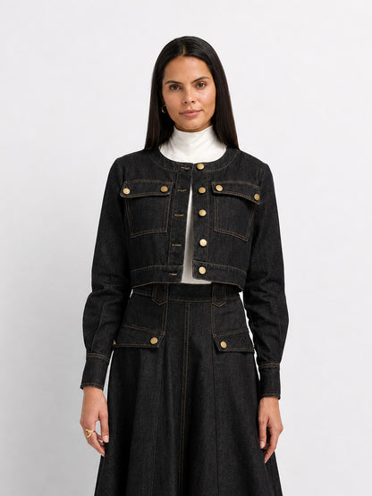 Crop Denim Jacket - Black