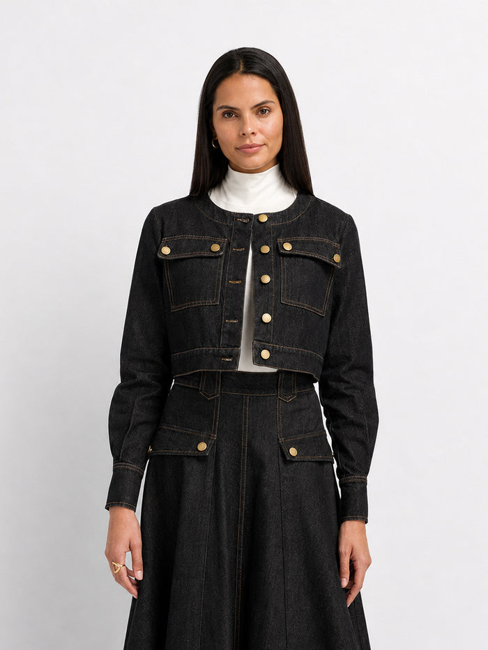 Crop Denim Jacket - Black