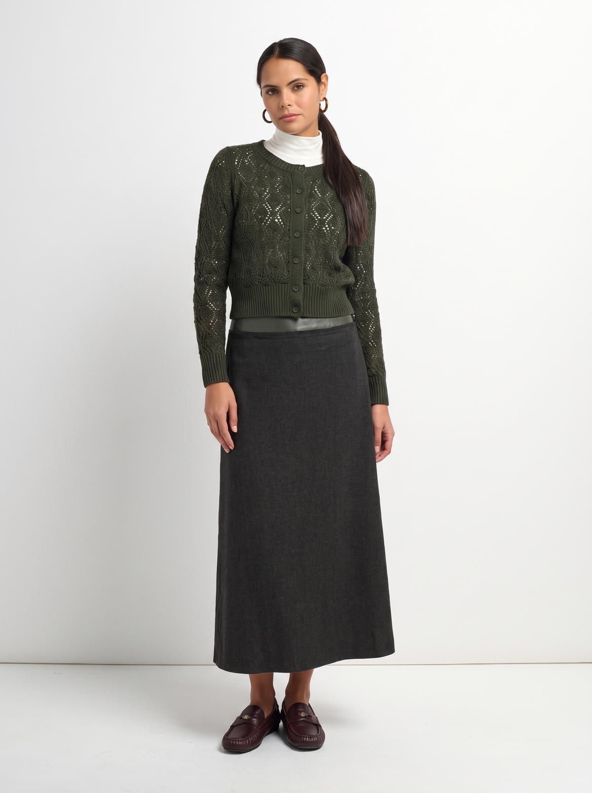 Leather Yoke Skirt - Green