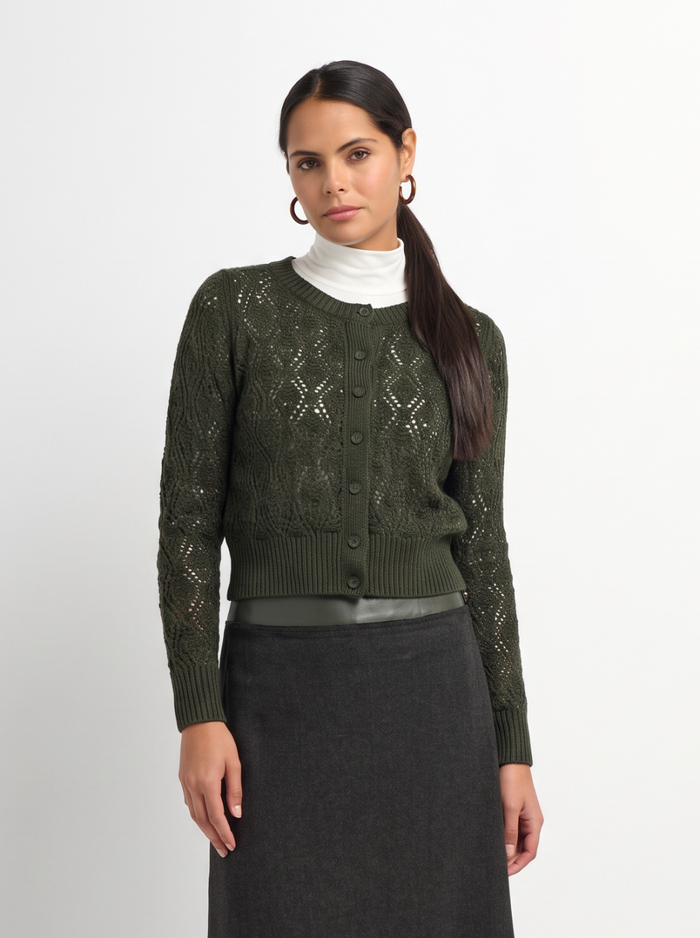 Crochet Cardigan - Olive Green