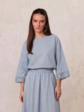 Crochet Edge Top-Light Blue