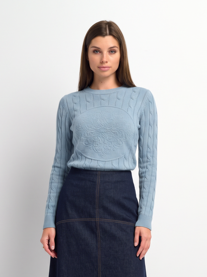 Embossed Cable Sweater - Heathered Blue