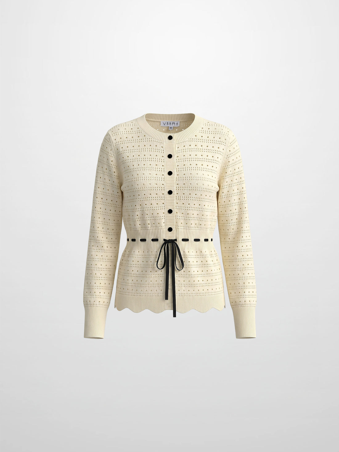 Drawstring Crochet Sweater-Cream